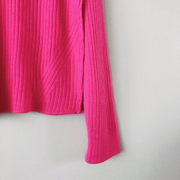 Tahari 100% Extra Fine Merino Wool ribbed mock neck sweater XL pink shirt - Picture 11 of 13